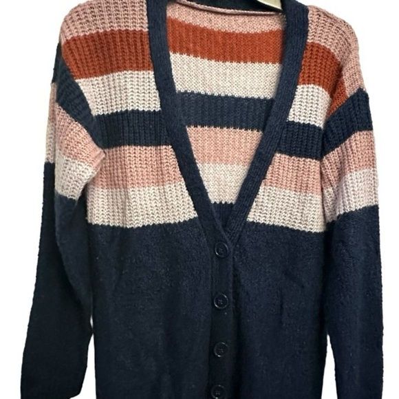 Striped Knit Cardigan Sweater L - Picture 3 of 5